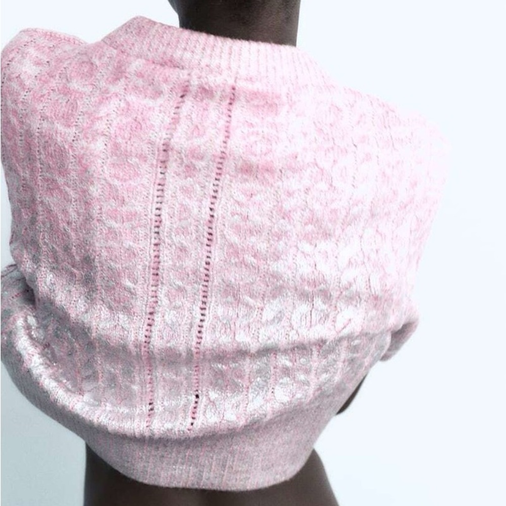 Zara Pink Metallic Short-Sleeve Cable Knit Sweater - Picture 4 of 17